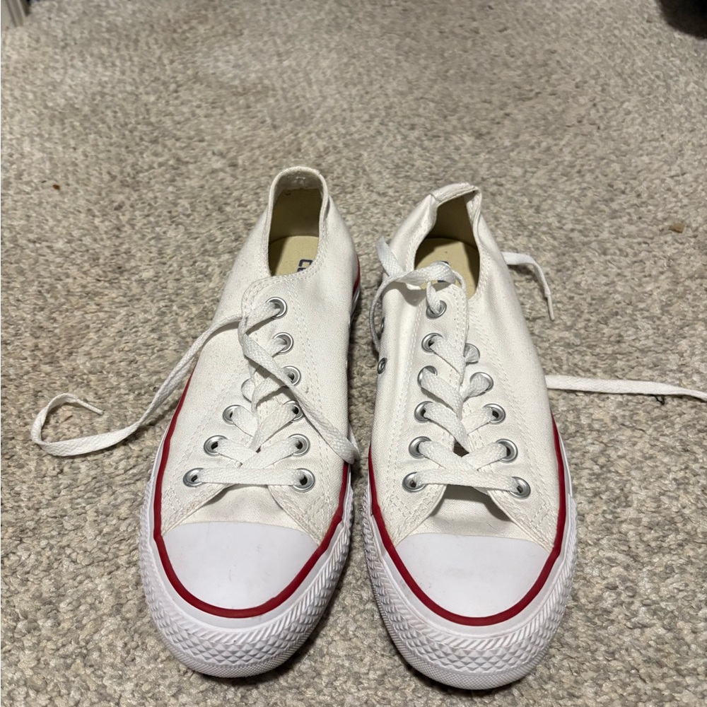 White converse Canvas All Star Sneakers with Red Trim